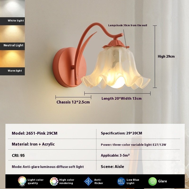 Lámpara de pared con cabecera de cama para niña, estilo retro idílico, con flores - Image 7