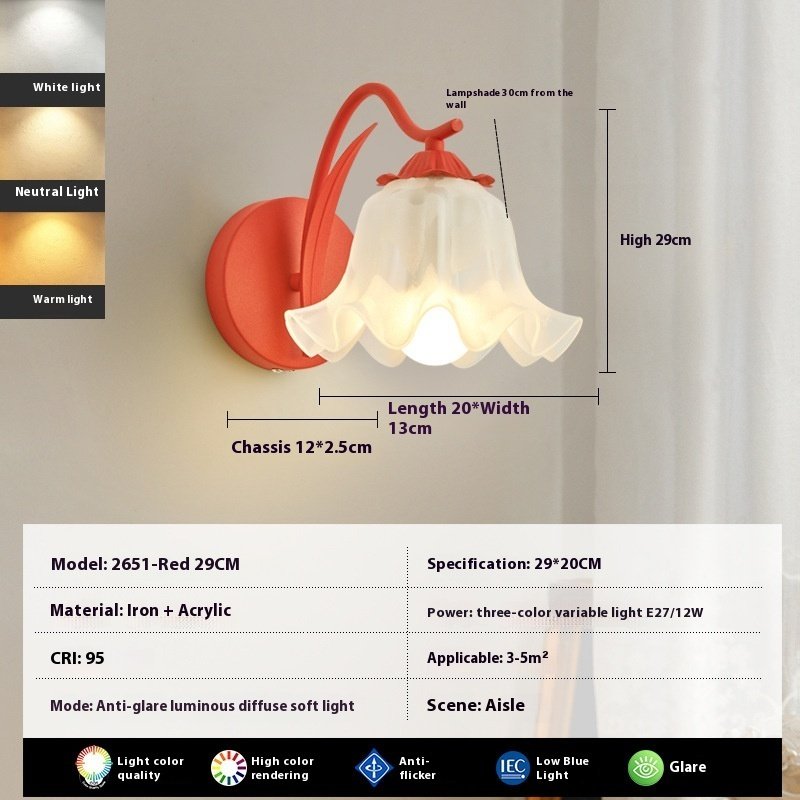 Lámpara de pared con cabecera de cama para niña, estilo retro idílico, con flores - Image 4