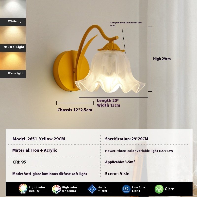 Lámpara de pared con cabecera de cama para niña, estilo retro idílico, con flores - Image 9