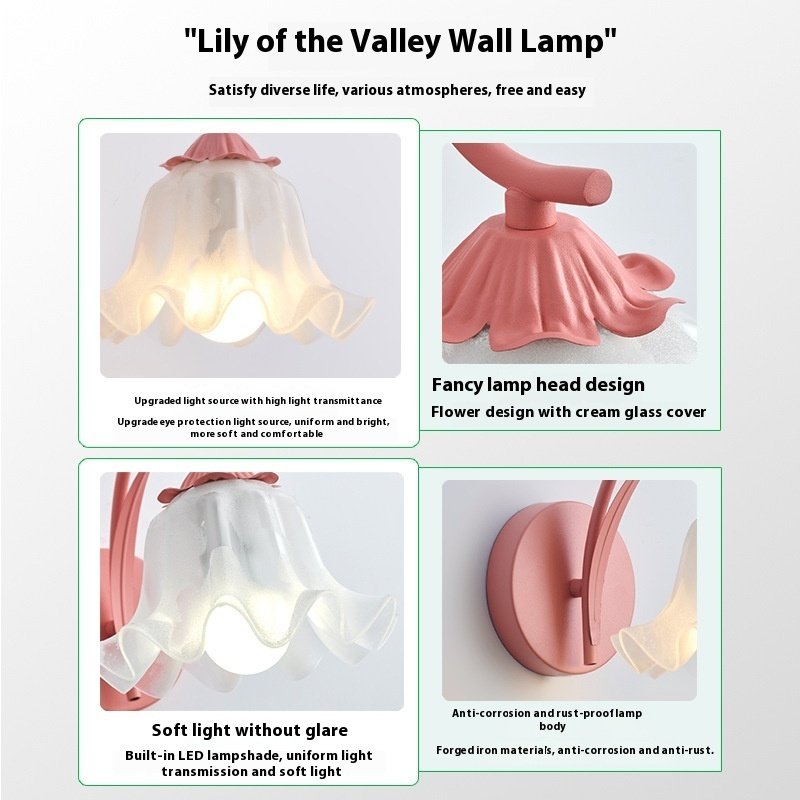 Lámpara de pared con cabecera de cama para niña, estilo retro idílico, con flores - Image 5