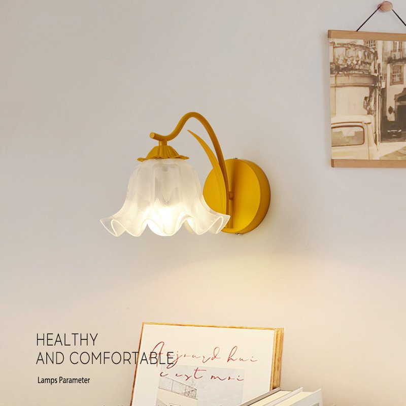 Lámpara de pared con cabecera de cama para niña, estilo retro idílico, con flores - Image 6